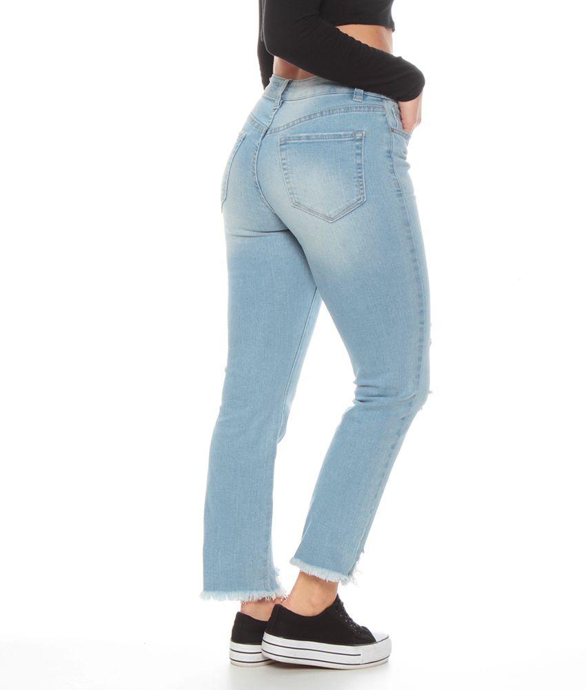 Jeans Basico Crop Tiro Alto Pretina Basica Un Boton Roturas-1