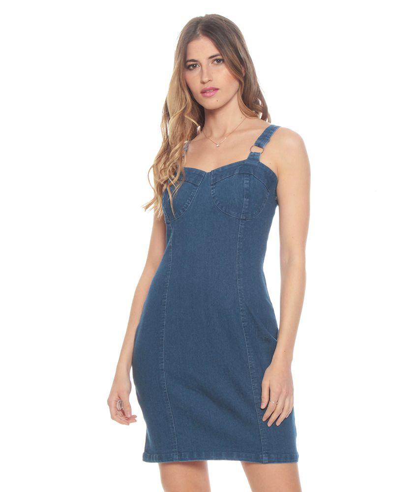 Vestido Denim Sin Manga Tirantes Con Detalle Hebilla Escote Corazon-0