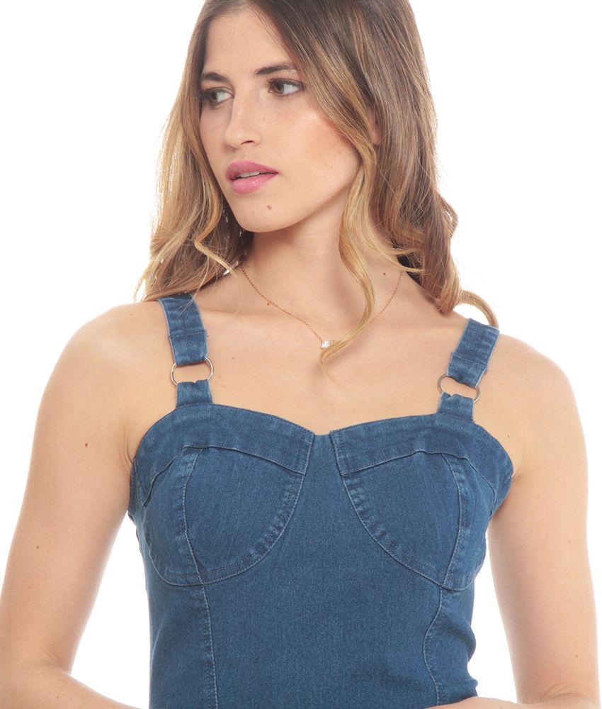 Vestido Denim Sin Manga Tirantes Con Detalle Hebilla Escote Corazon-4