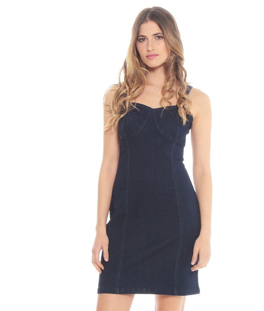 Vestido Denim Sin Manga Tirantes Con Detalle Hebilla Escote Corazon-0