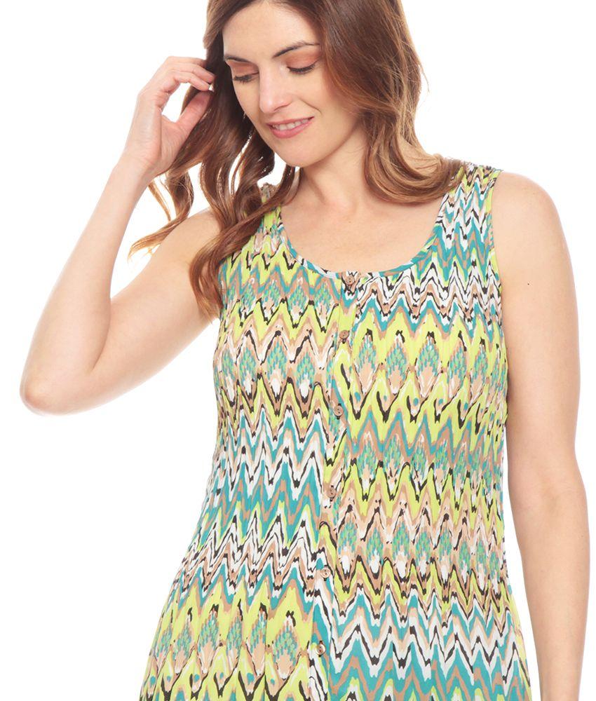 Vestido Largo Plisado Estampado Sin Manga Abotonado-3