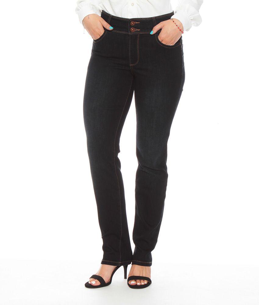 Jeans Straight Tiro Alto  Pretina 2 Botones Push Up-0