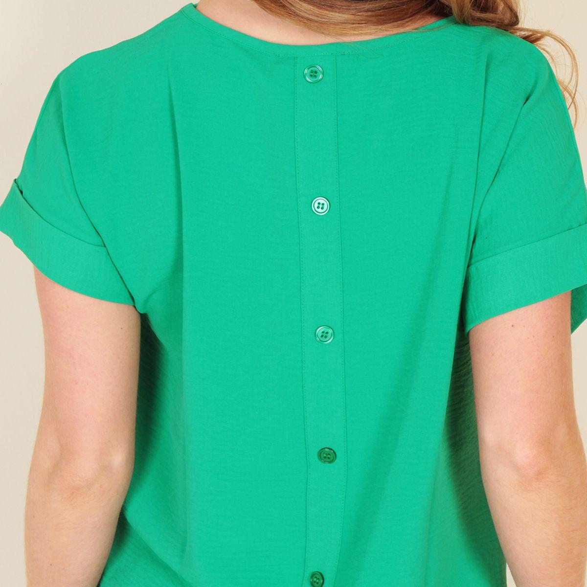 Blusa Manga Corta Escote Redondo Con Botones En Centro Espalda-8