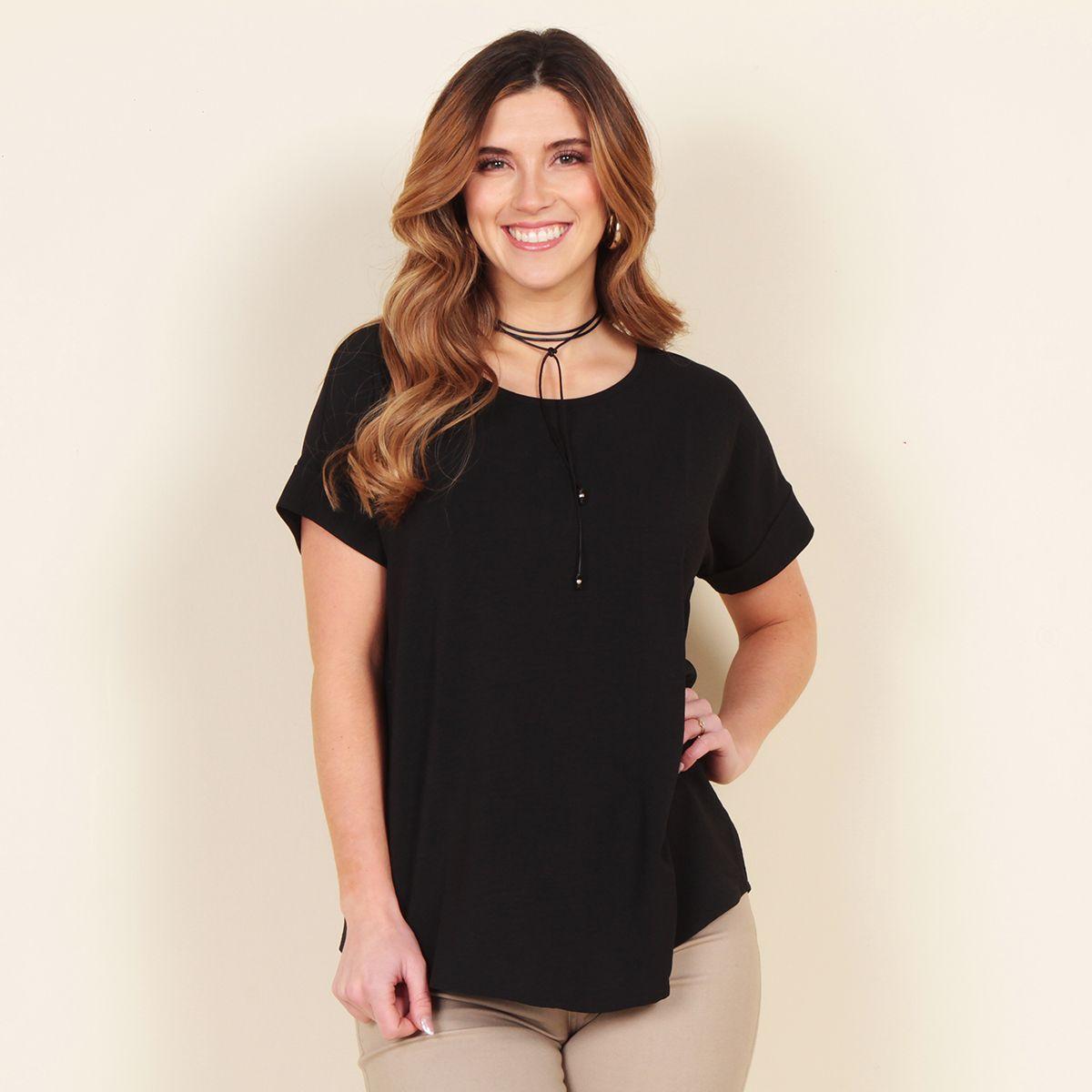 Blusa Manga Corta Escote Redondo Con Botones En Centro Espalda-0