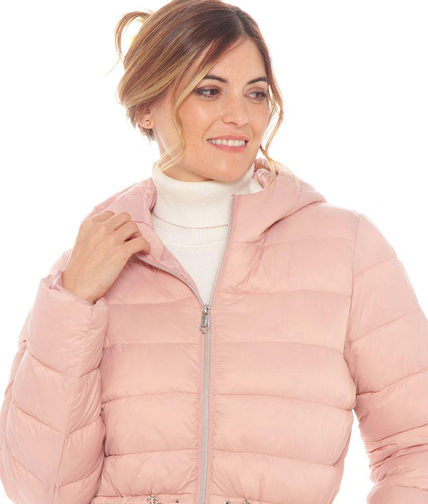 Parka Manga Larga Solido Con Capucha Y Elastico Ajustable En Cintura-2