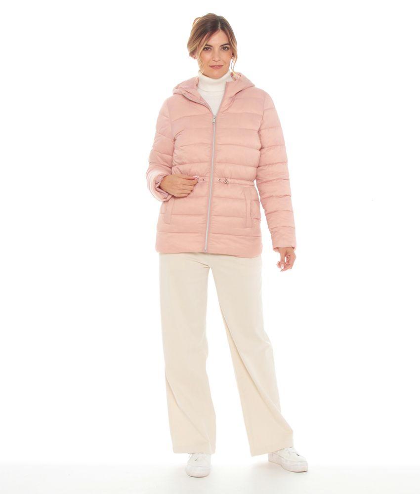Parka Manga Larga Solido Con Capucha Y Elastico Ajustable En Cintura-3