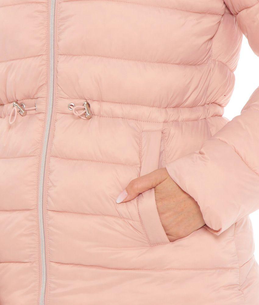 Parka Manga Larga Solido Con Capucha Y Elastico Ajustable En Cintura-4