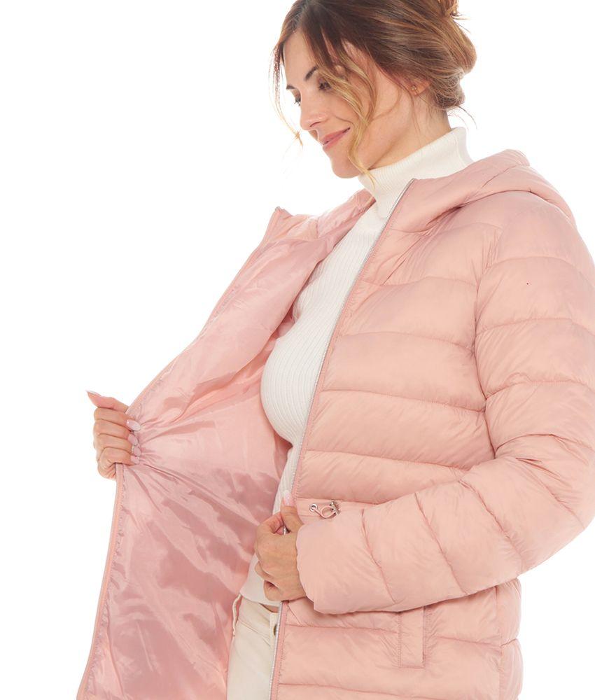 Parka Manga Larga Solido Con Capucha Y Elastico Ajustable En Cintura-5