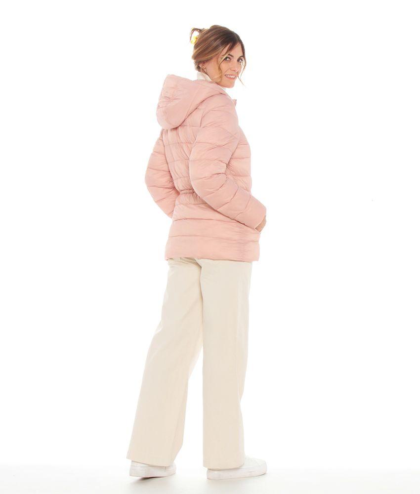 Parka Manga Larga Solido Con Capucha Y Elastico Ajustable En Cintura-7