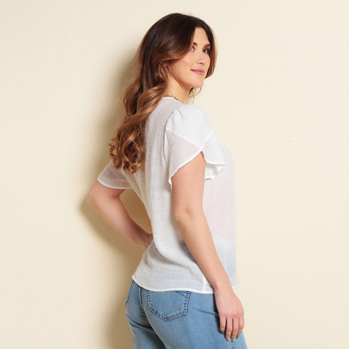 Blusa Manga Corta Solida Abotonada En El Delantero-6