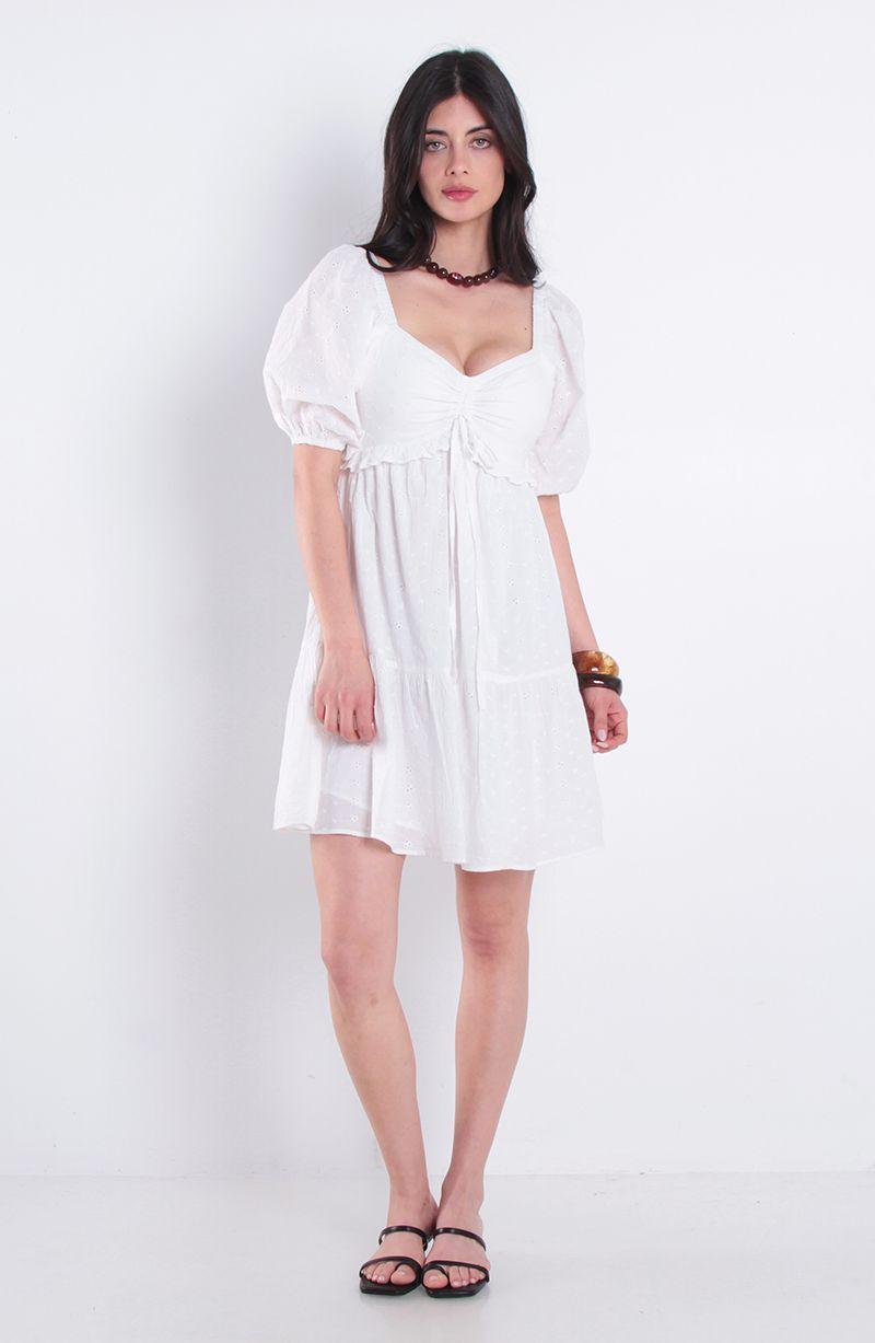 Vestido Corto Solid Manga Corta Escote Redondo-4