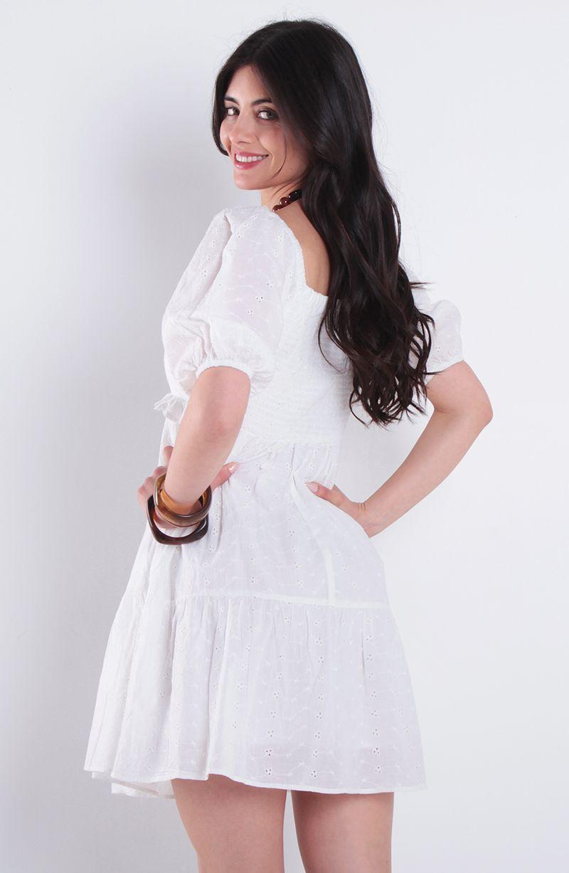 Vestido Corto Solid Manga Corta Escote Redondo-5