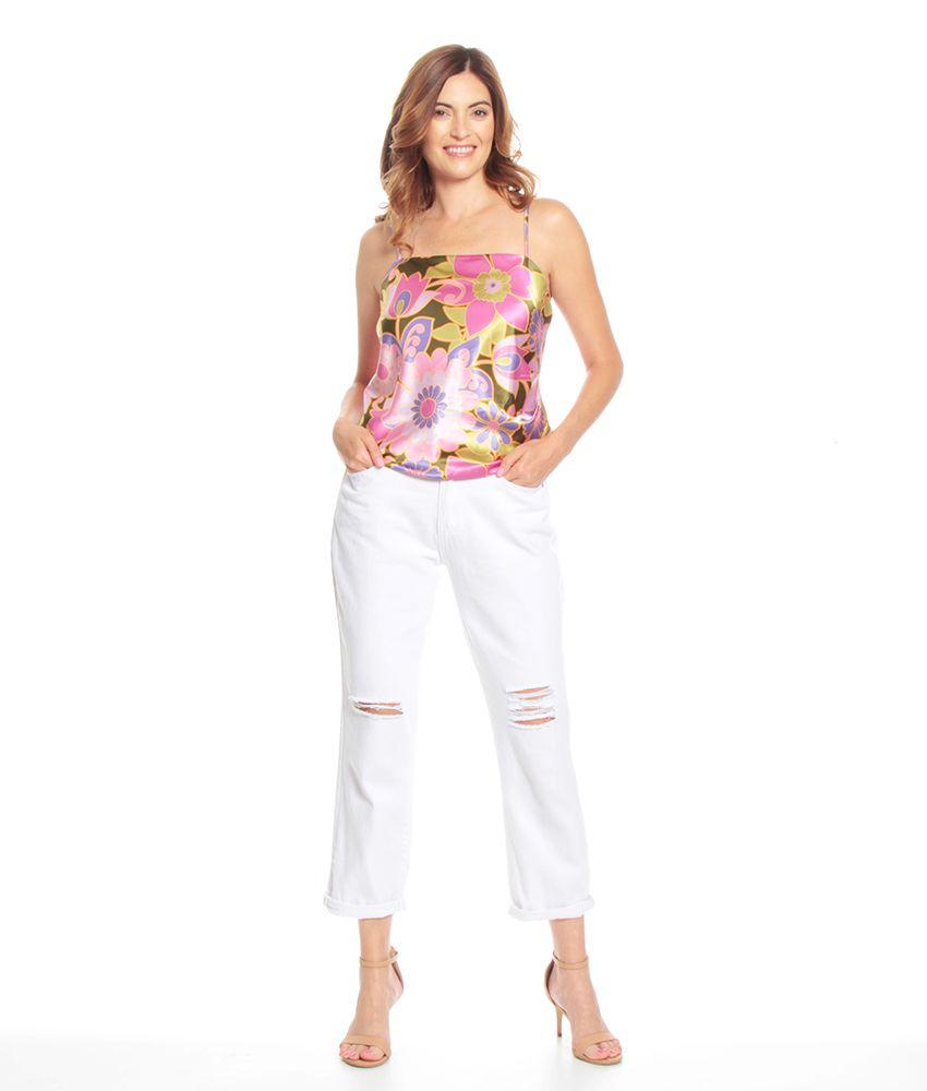 Blusa Sin Manga Tirantes Ajustables Estampada Escote Recto-4
