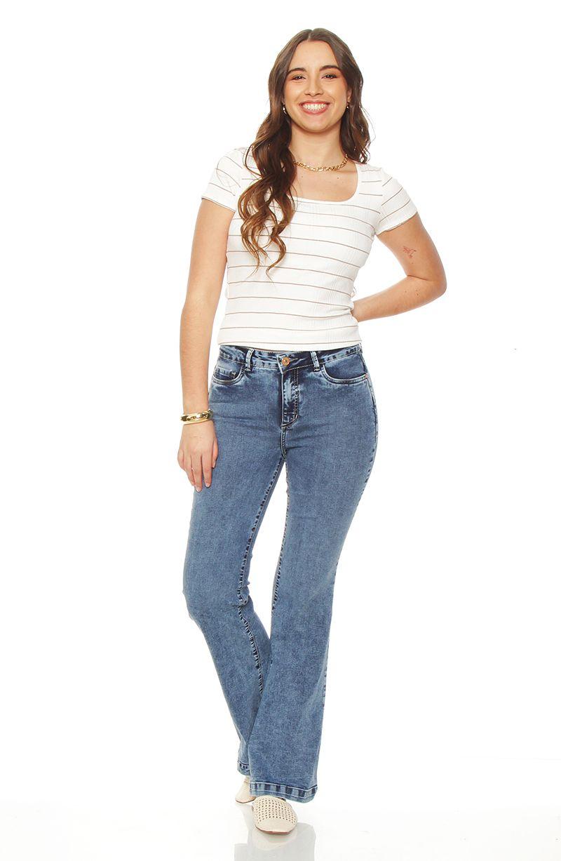 Jeans Flare Tiro Alto Pretina Basica  Un Boton Push Up-2