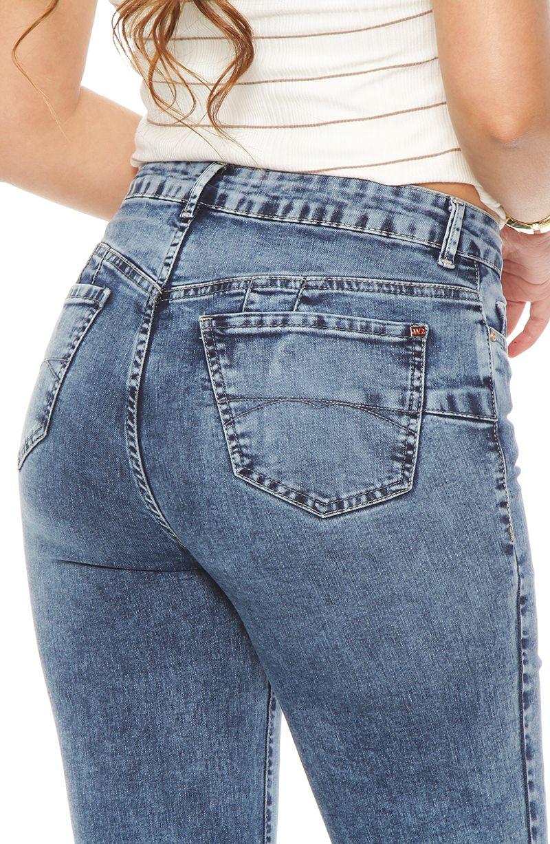 Jeans Flare Tiro Alto Pretina Basica  Un Boton Push Up-3