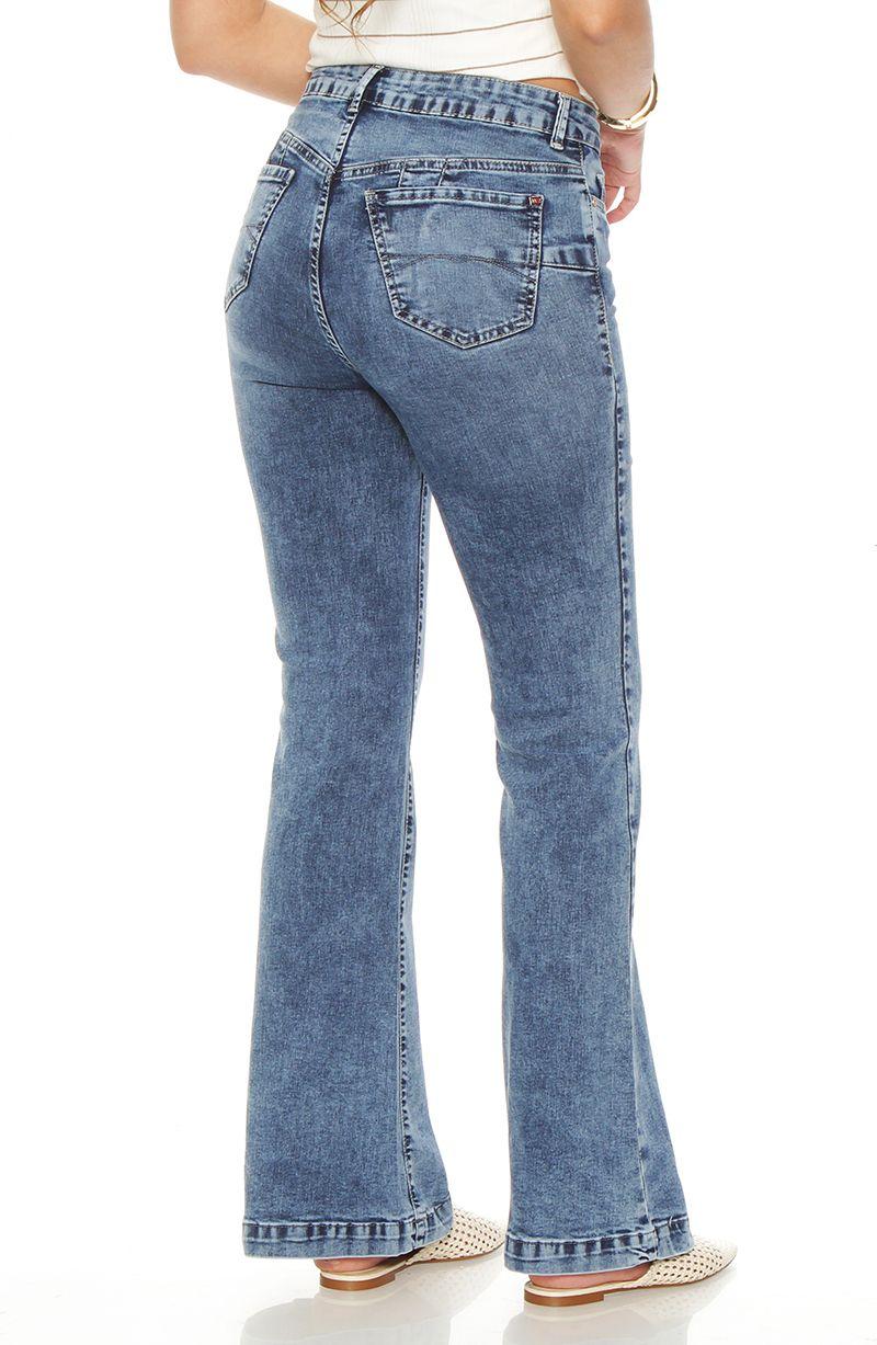 Jeans Flare Tiro Alto Pretina Basica  Un Boton Push Up-6