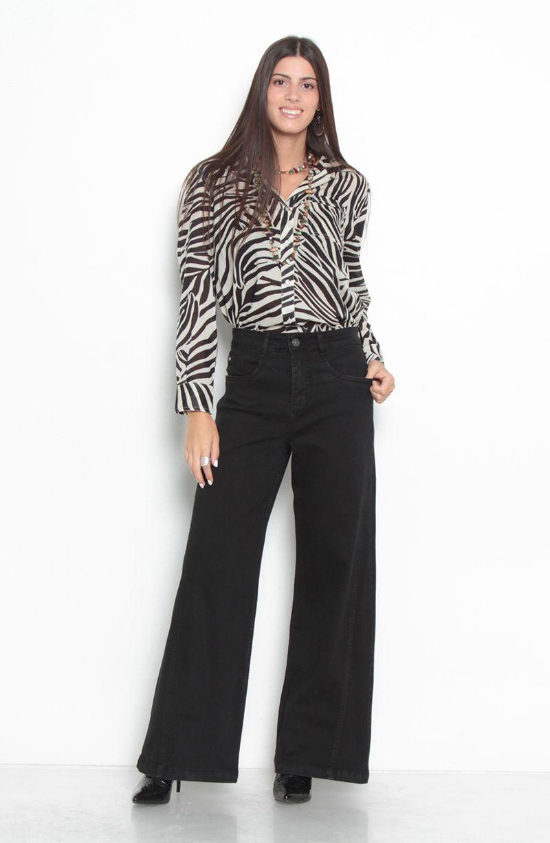 Jeans Pierna Wide Tiro Alto Pretina Basica Un Boton-6