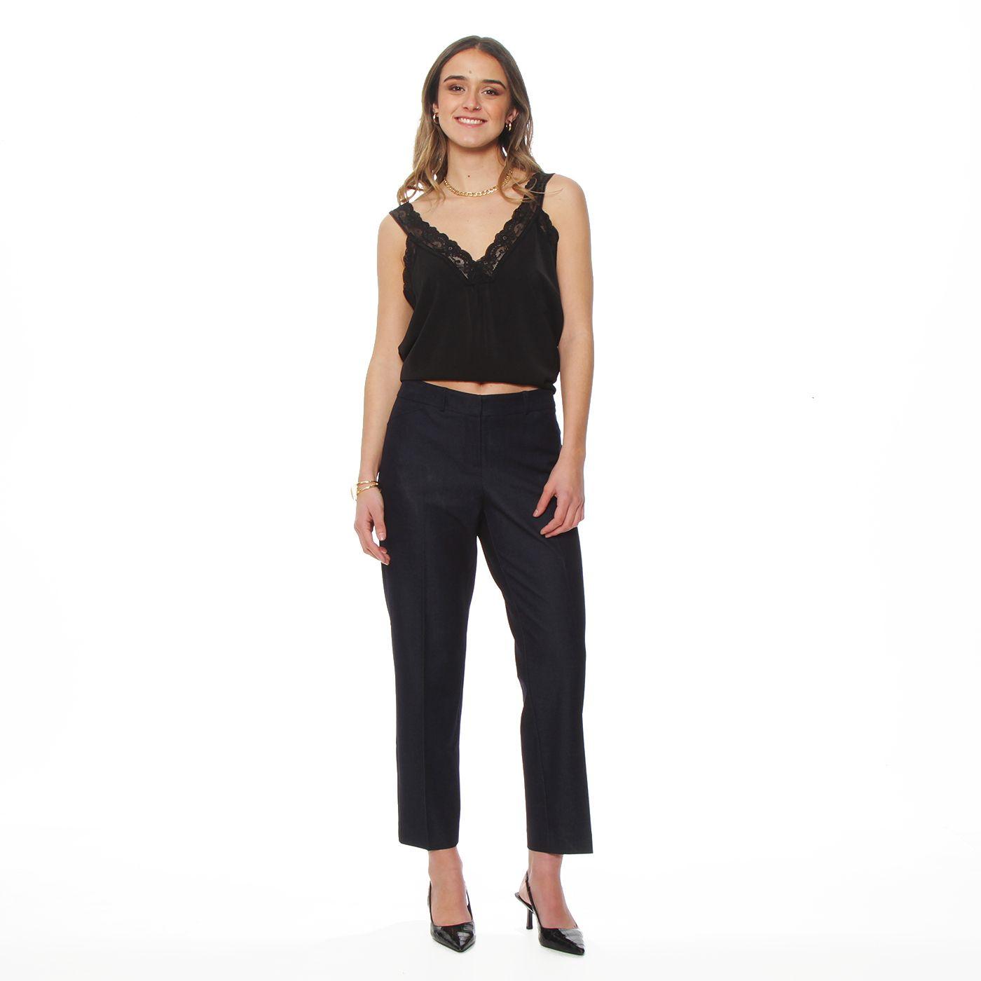Pantalon Slim Tiro Alto Pretina Basica-3