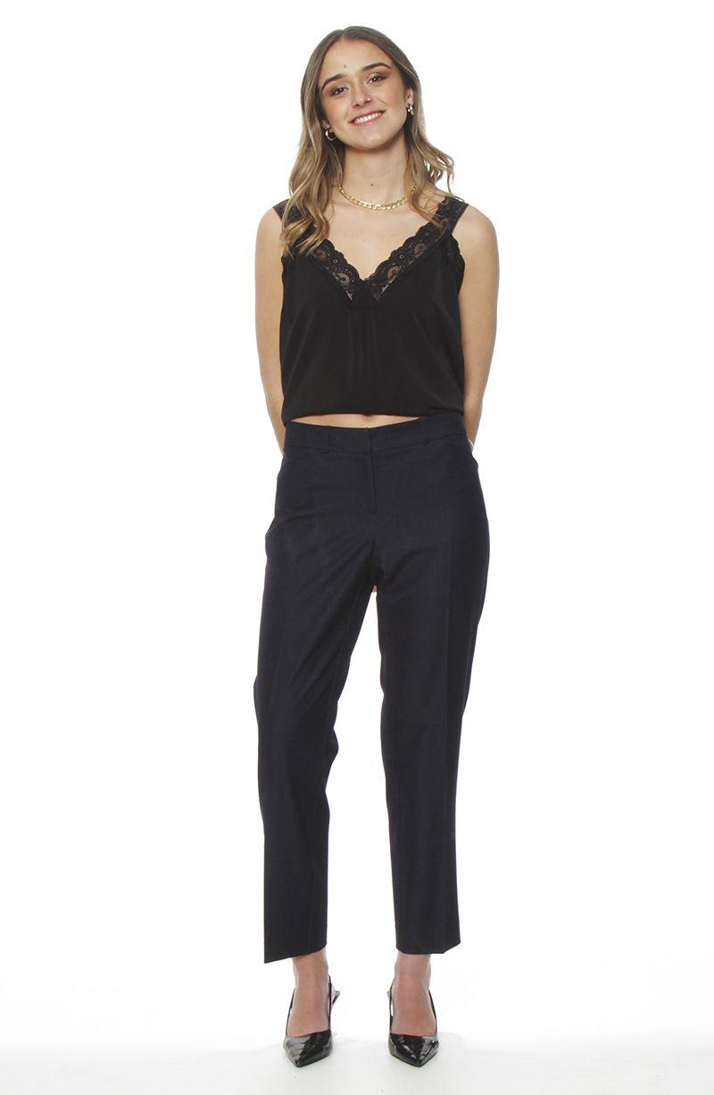 Pantalon Slim Tiro Alto Pretina Basica-0
