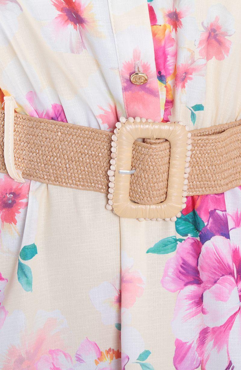 Vestido Estampado Sin Manga Abotonado Con Cinturon-2