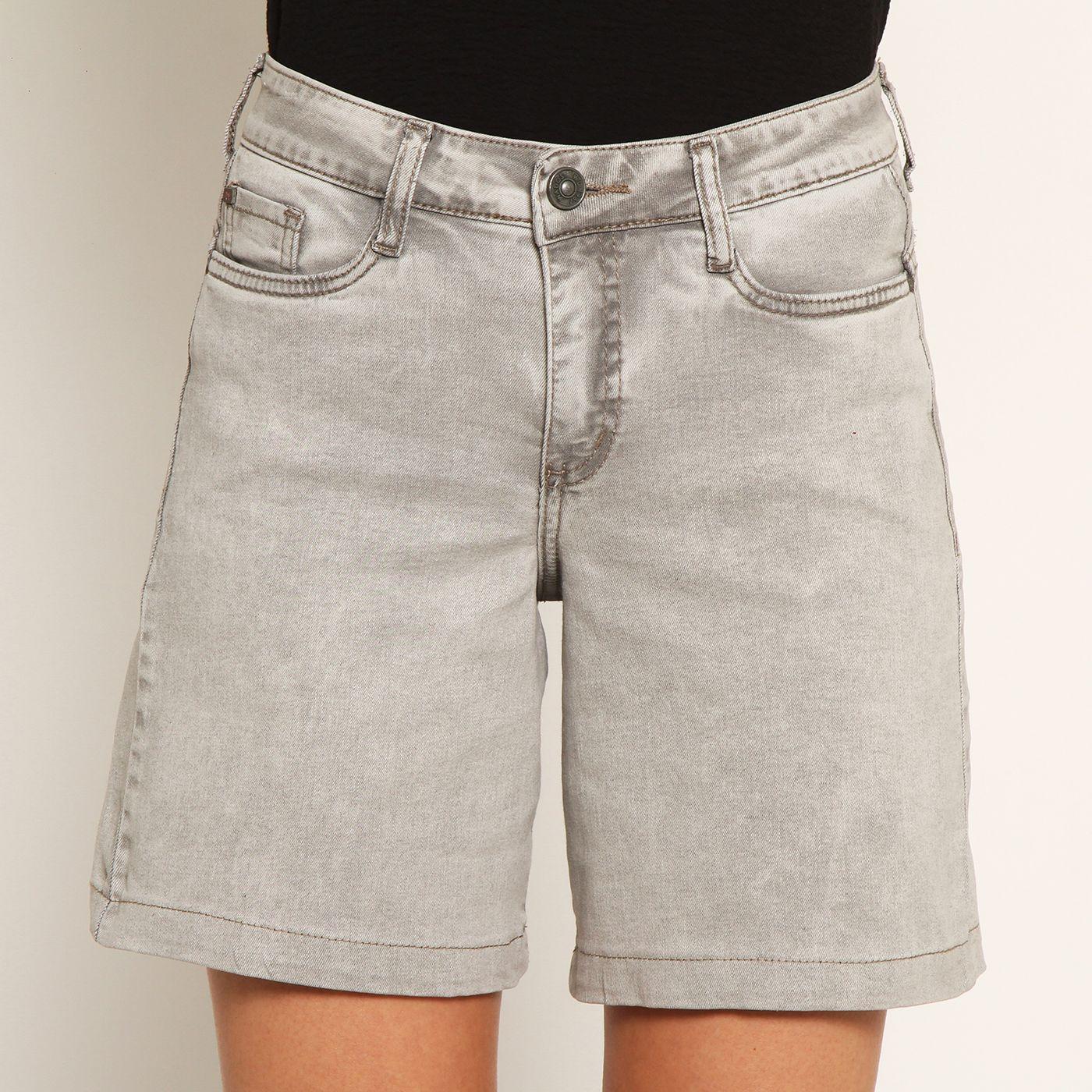 Bermuda Denim Tiro Alto Bordado Pretina Basica 1 Boton-1