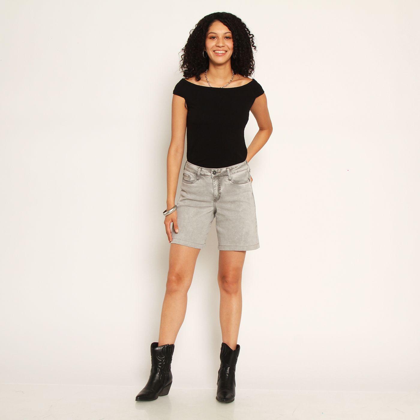 Bermuda Denim Tiro Alto Bordado Pretina Basica 1 Boton-2