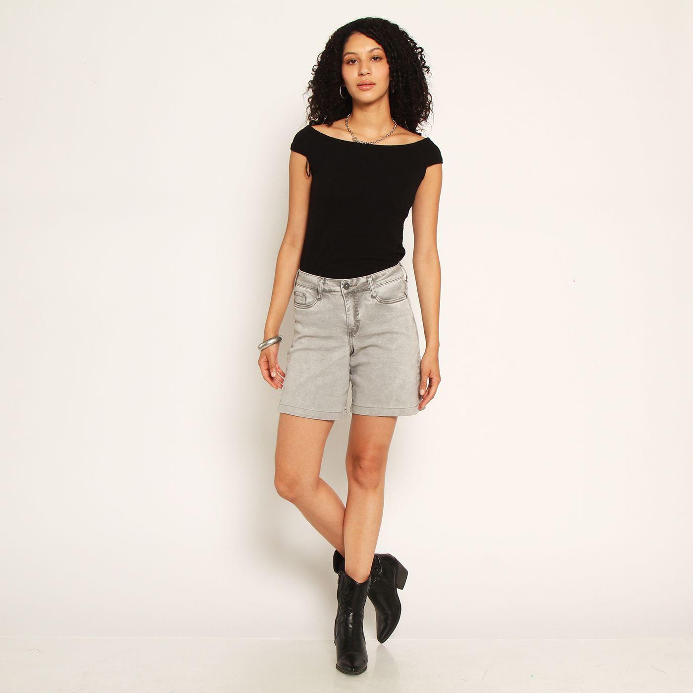 Bermuda Denim Tiro Alto Bordado Pretina Basica 1 Boton-3