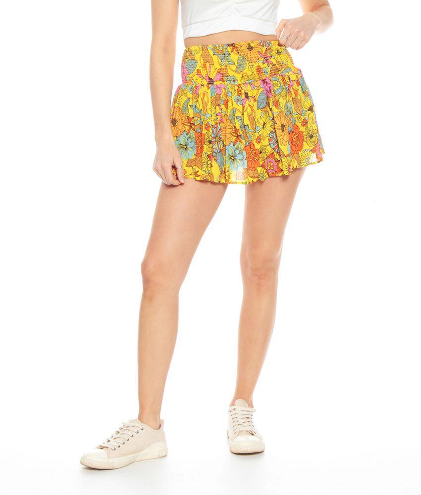 Falda Short Corta Estampada Pretina Ancha Elasticada-0