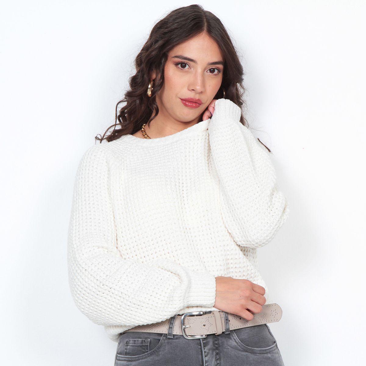 Sweater Manga Larga Solido Eacote Redondo-0