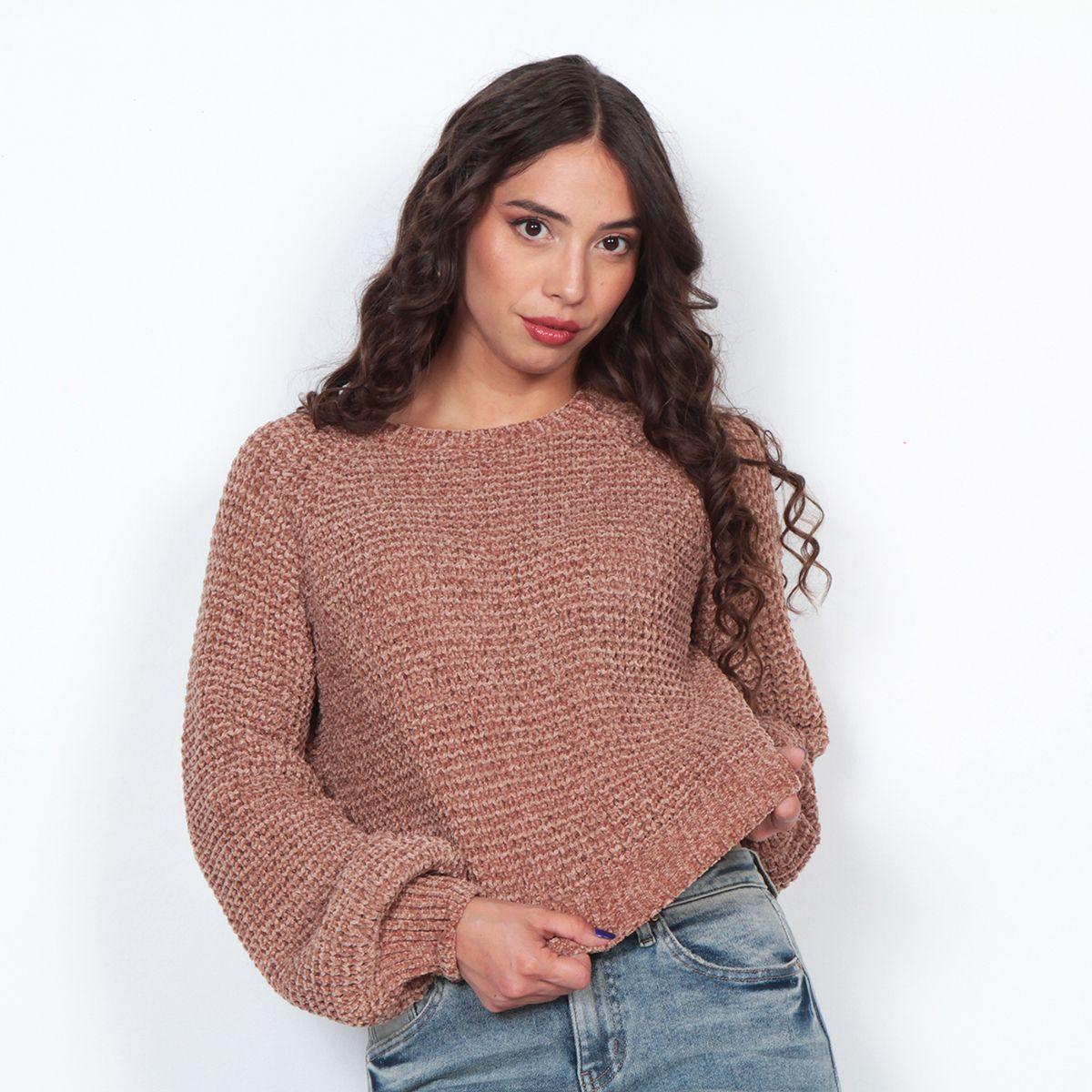 Sweater Manga Larga Solido Eacote Redondo-0