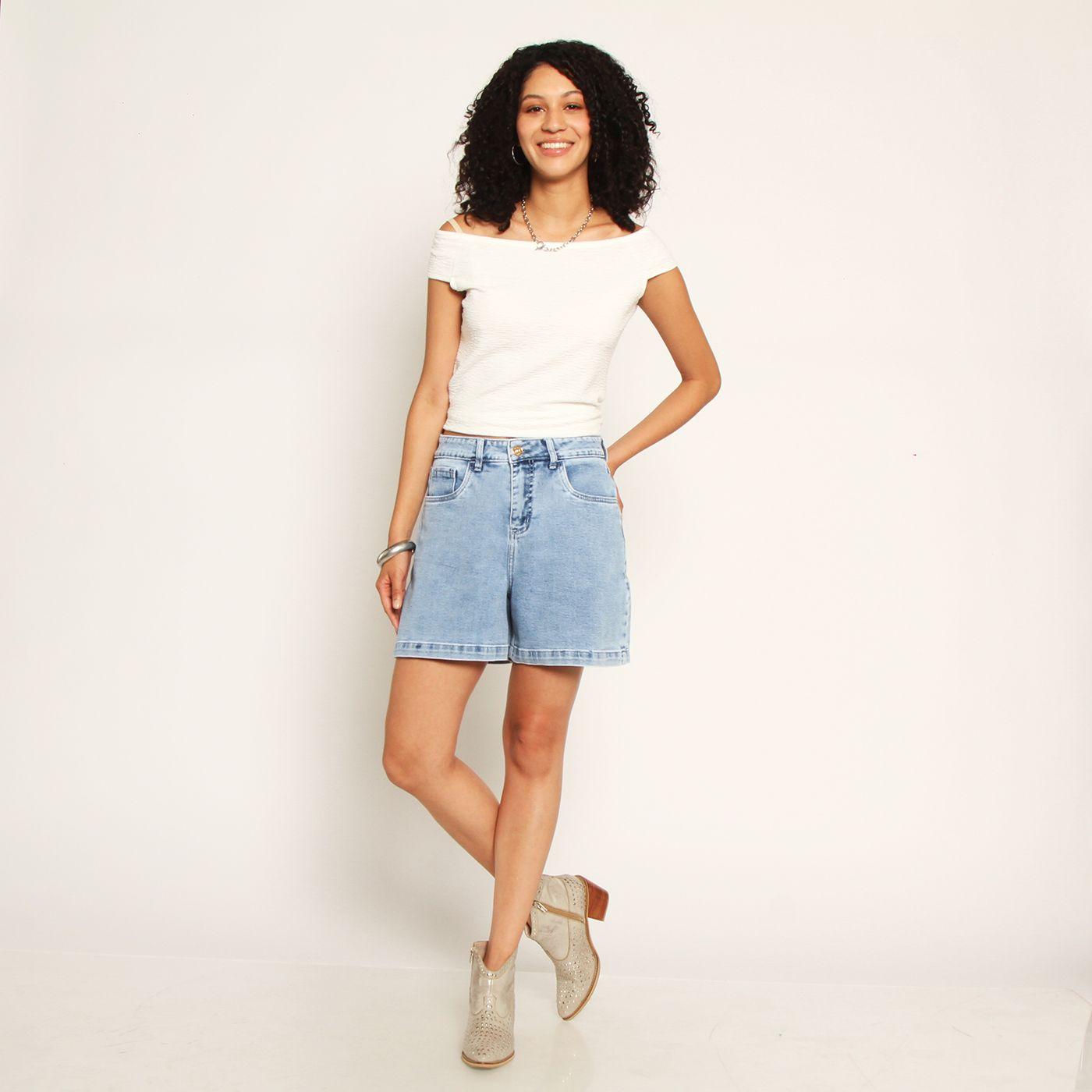 Bermuda Denim Tiro Alto Pretina Basica 1 Boton-2