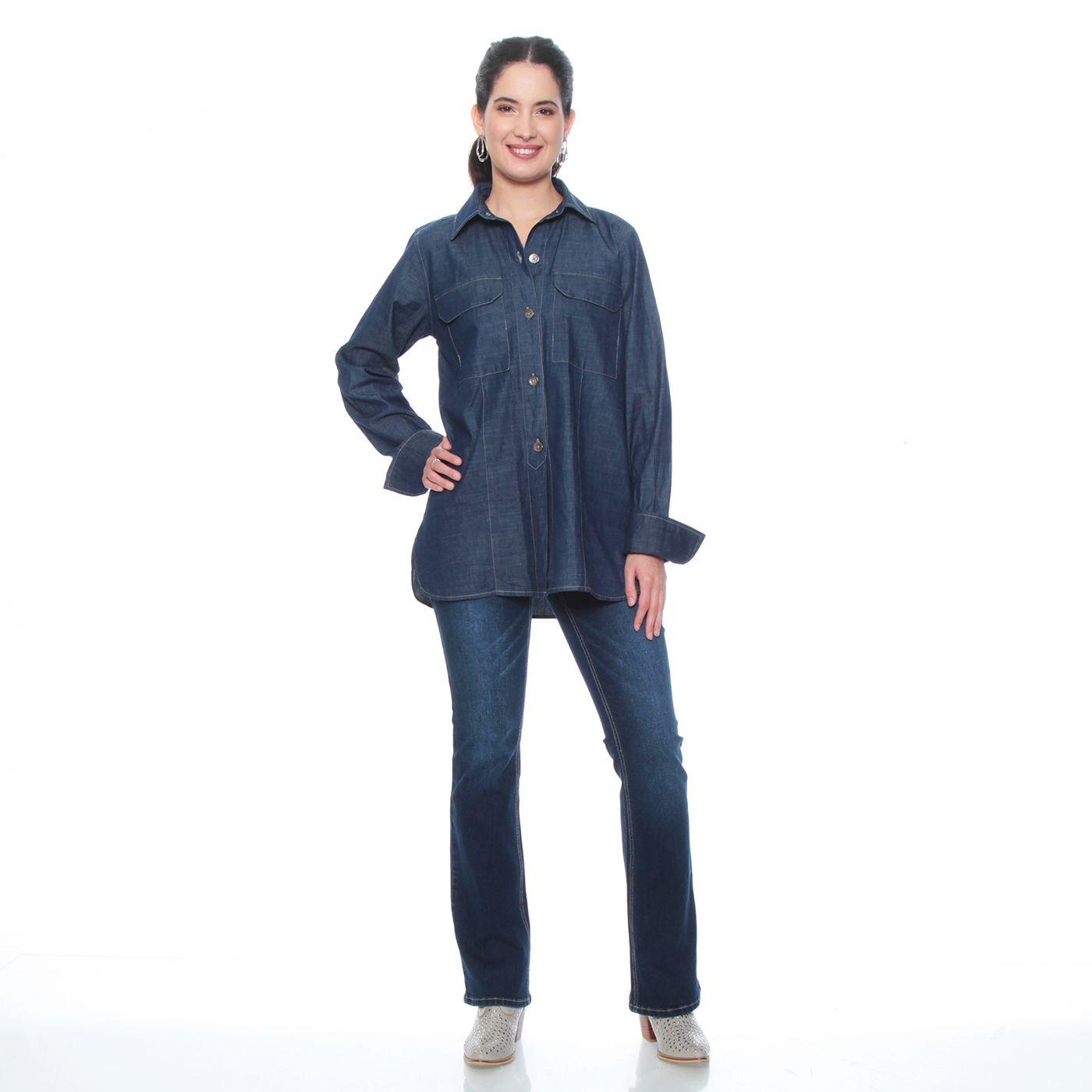 Blusa Manga Larga Denim Abotonada En Delantero Con Bolsillo-2