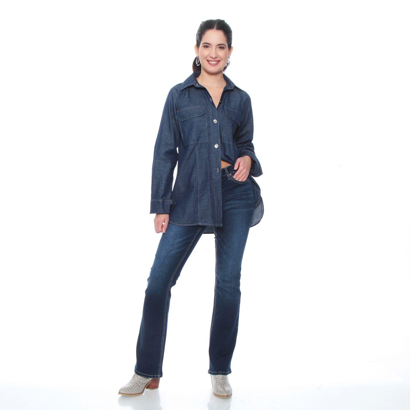 Blusa Manga Larga Denim Abotonada En Delantero Con Bolsillo-3