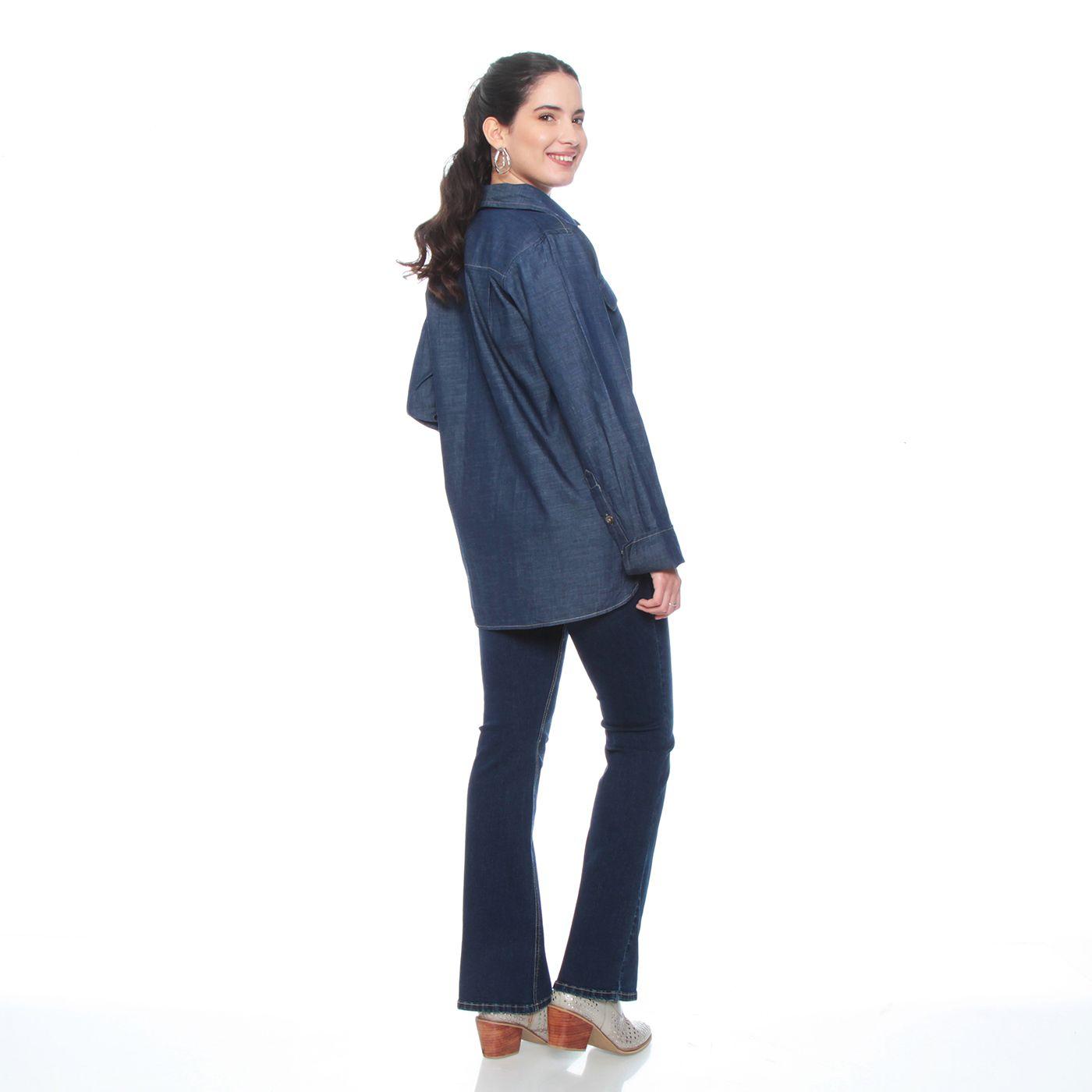 Blusa Manga Larga Denim Abotonada En Delantero Con Bolsillo-5