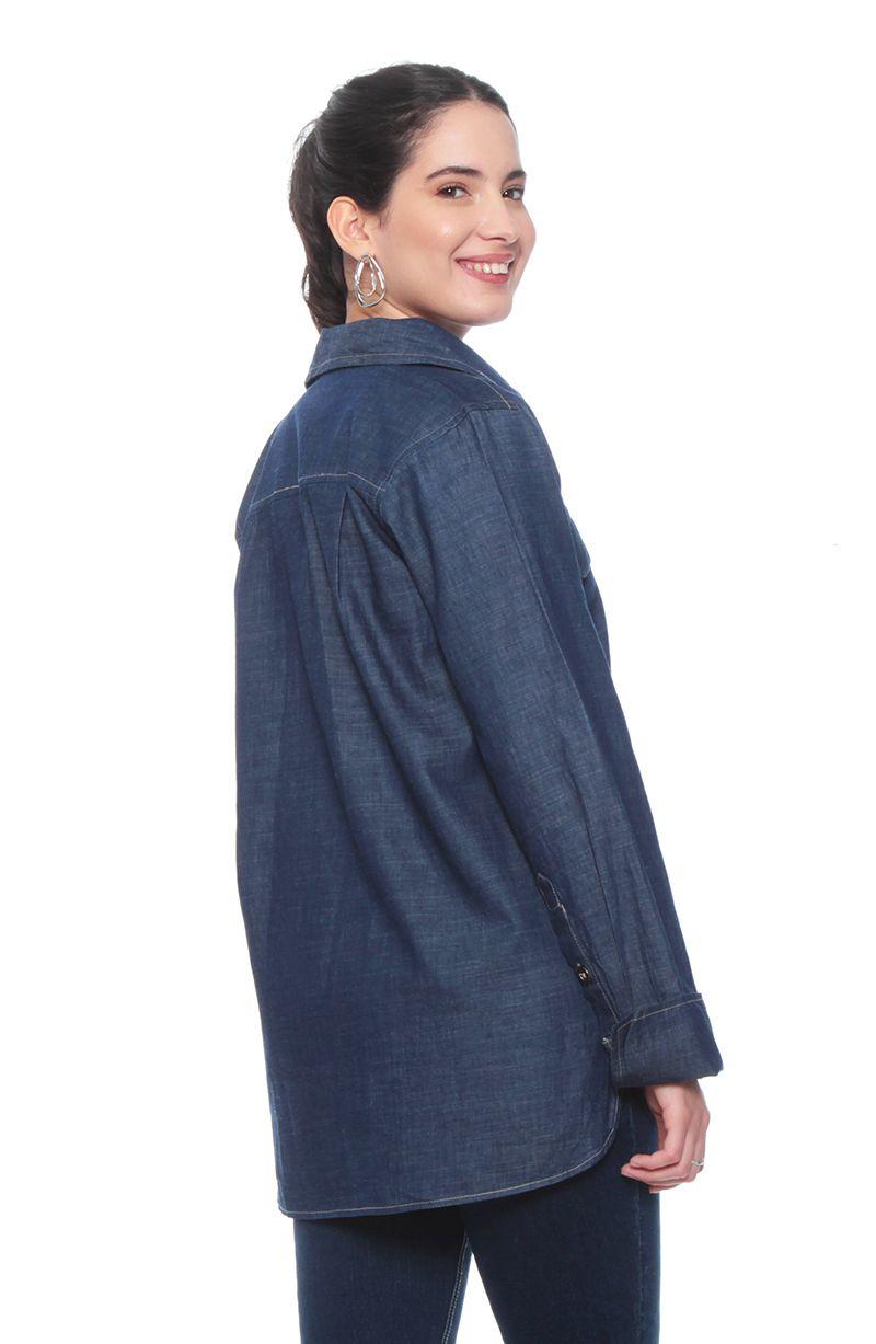Blusa Manga Larga Denim Abotonada En Delantero Con Bolsillo-5