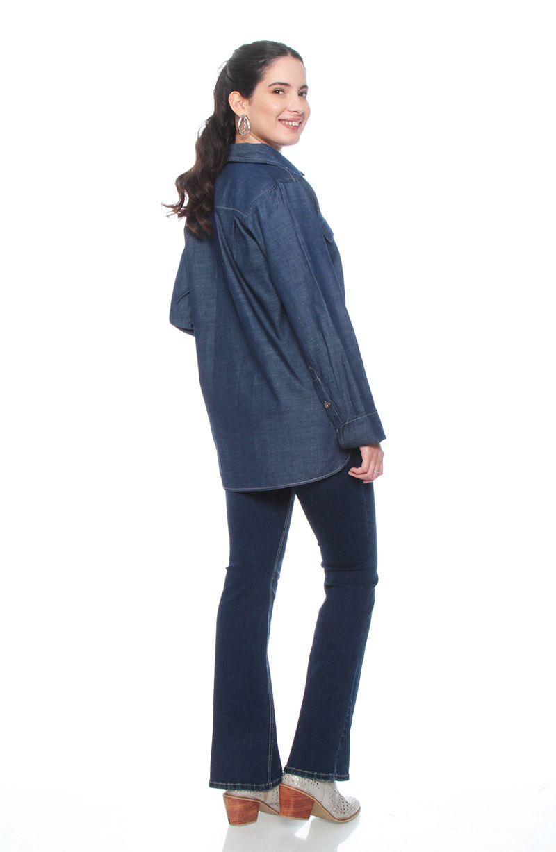 Blusa Manga Larga Denim Abotonada En Delantero Con Bolsillo-6