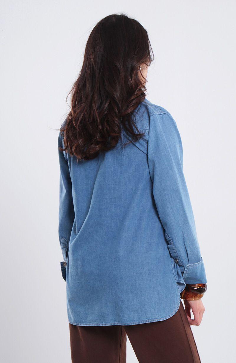 Blusa Manga Larga Denim Abotonada En Delantero Con Bolsillo-2