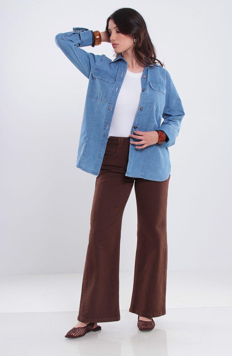 Blusa Manga Larga Denim Abotonada En Delantero Con Bolsillo-6
