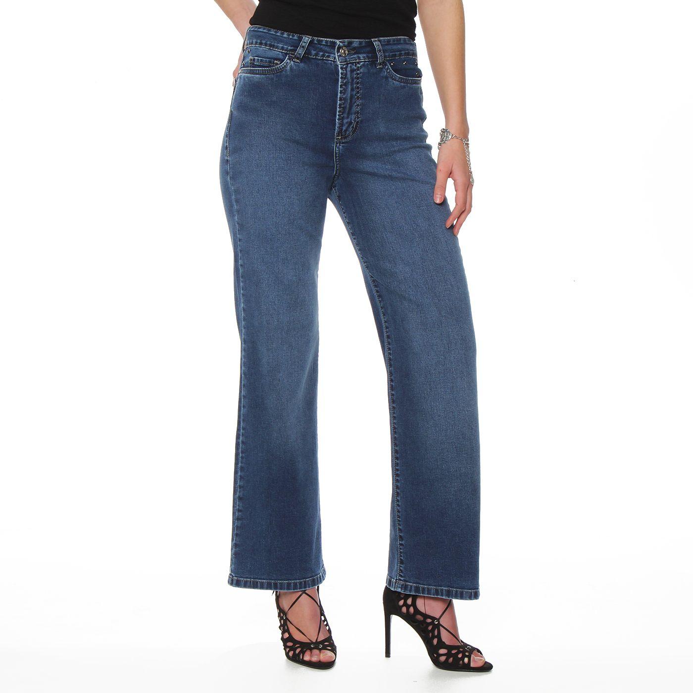 Jeans Wide Leg Tiro Alto Pretina Basica 1 Boton Aplicacion Tachas-0