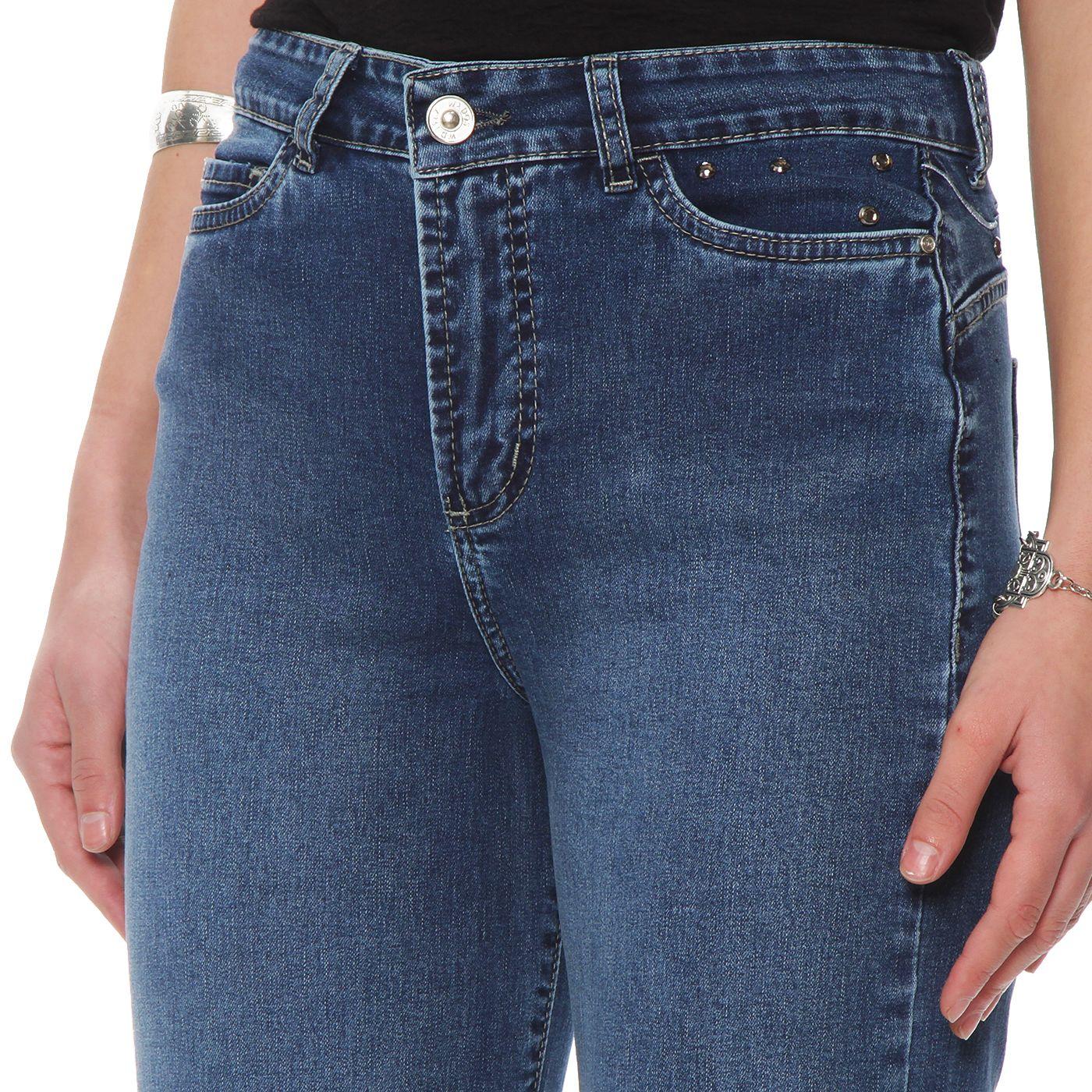 Jeans Wide Leg Tiro Alto Pretina Basica 1 Boton Aplicacion Tachas-1