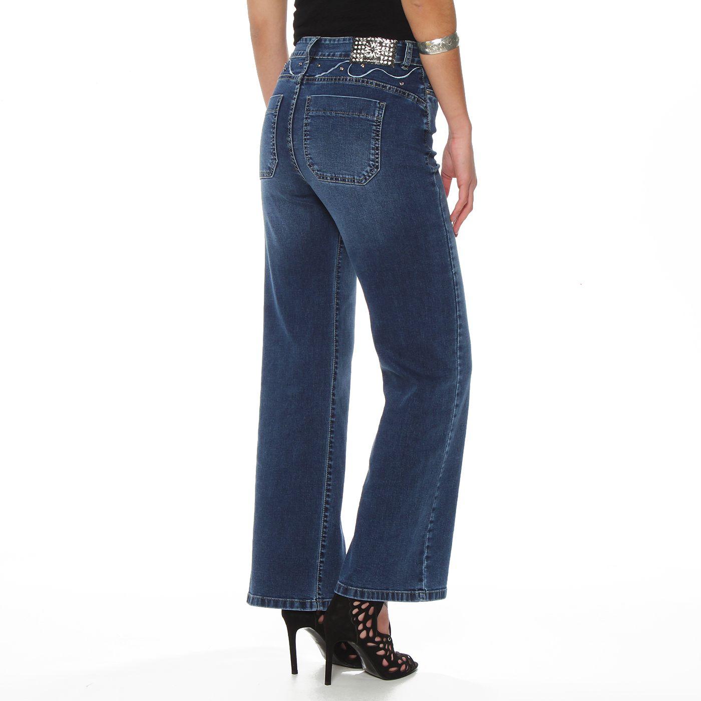 Jeans Wide Leg Tiro Alto Pretina Basica 1 Boton Aplicacion Tachas-8