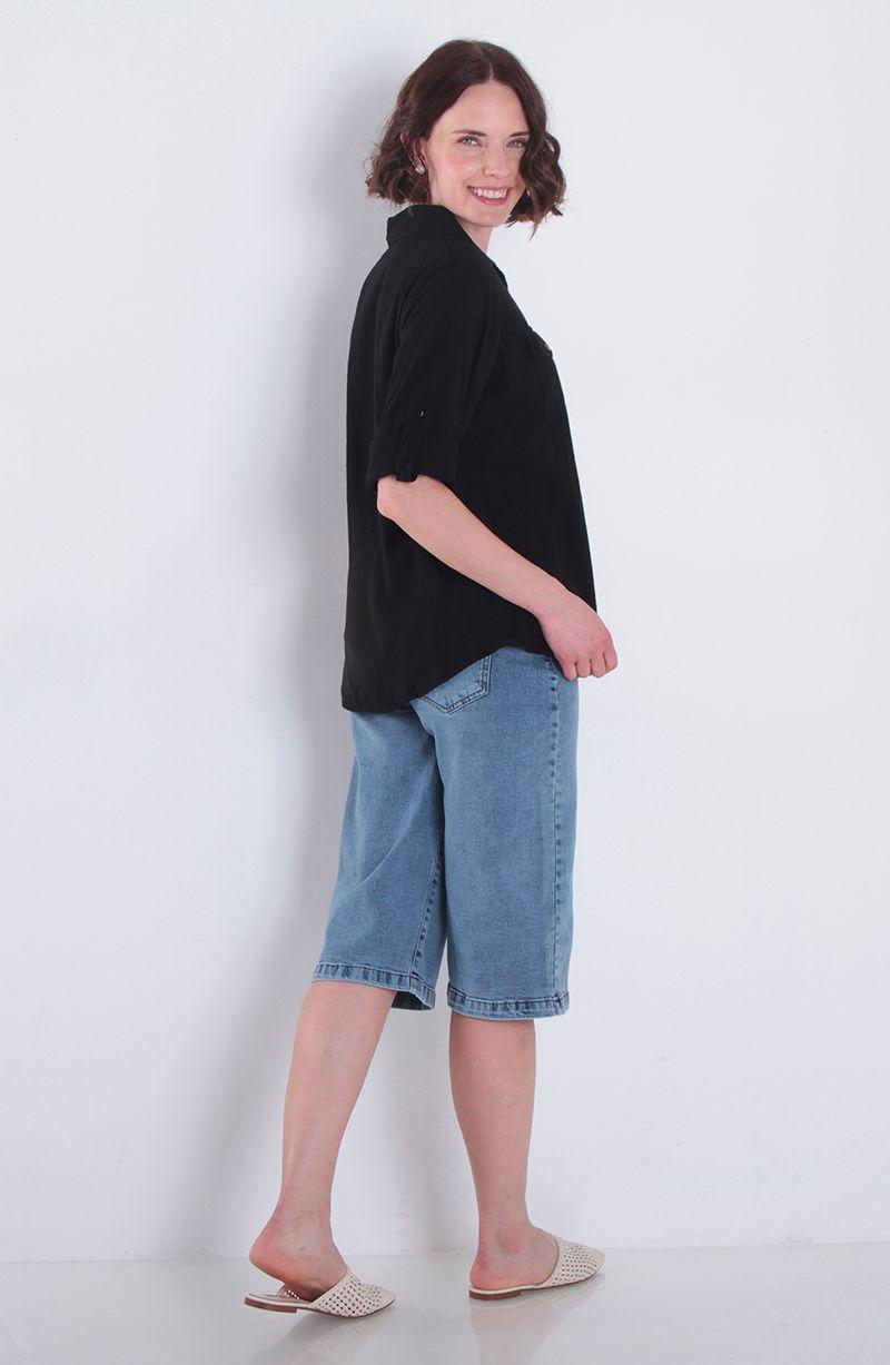 Blusa Manga 3/4 Lino Con Rib En Costado Abotonado En Delantero-2
