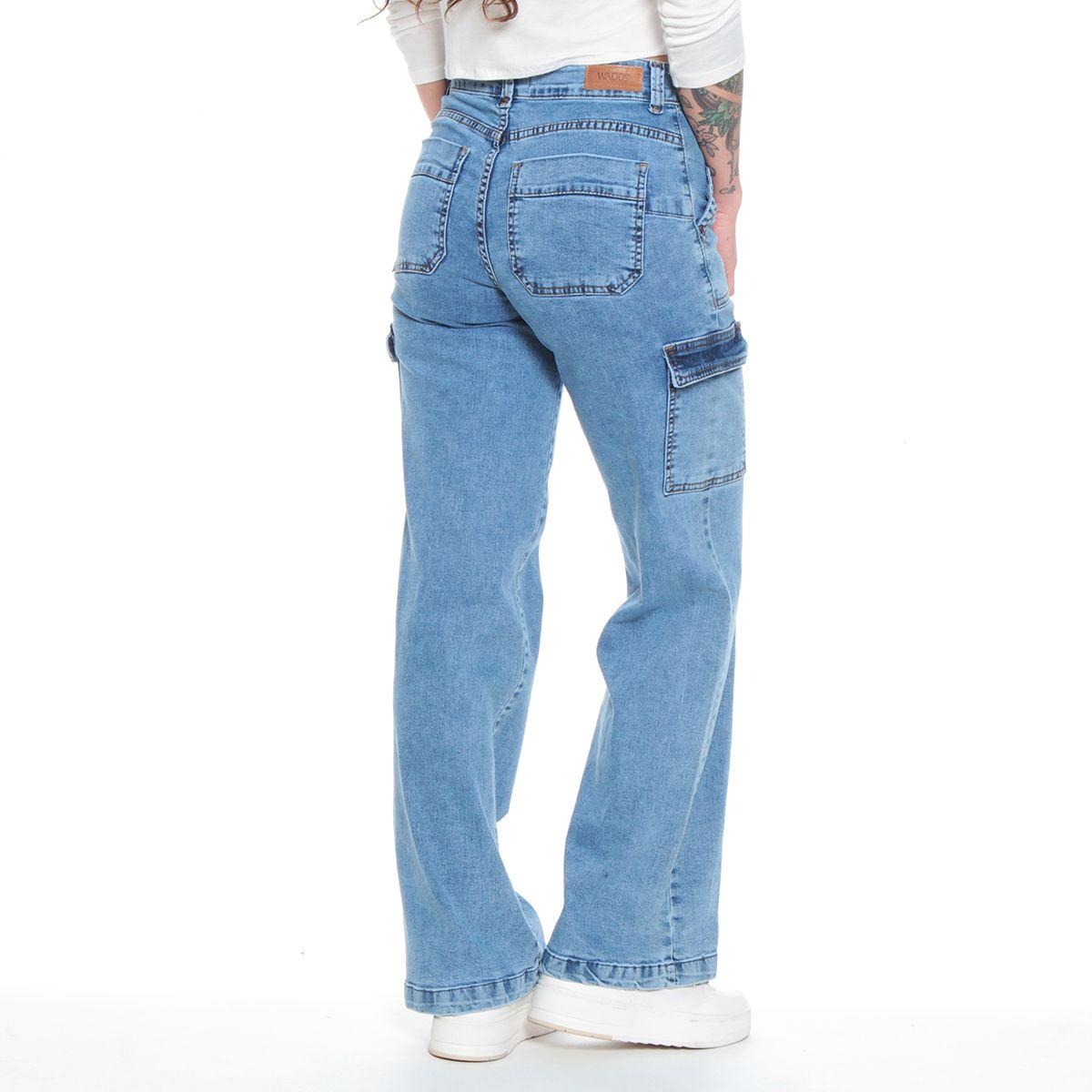 Jeans Recto Cargo Tiro Alto Push Up Pretina Basica 1 Boton-2