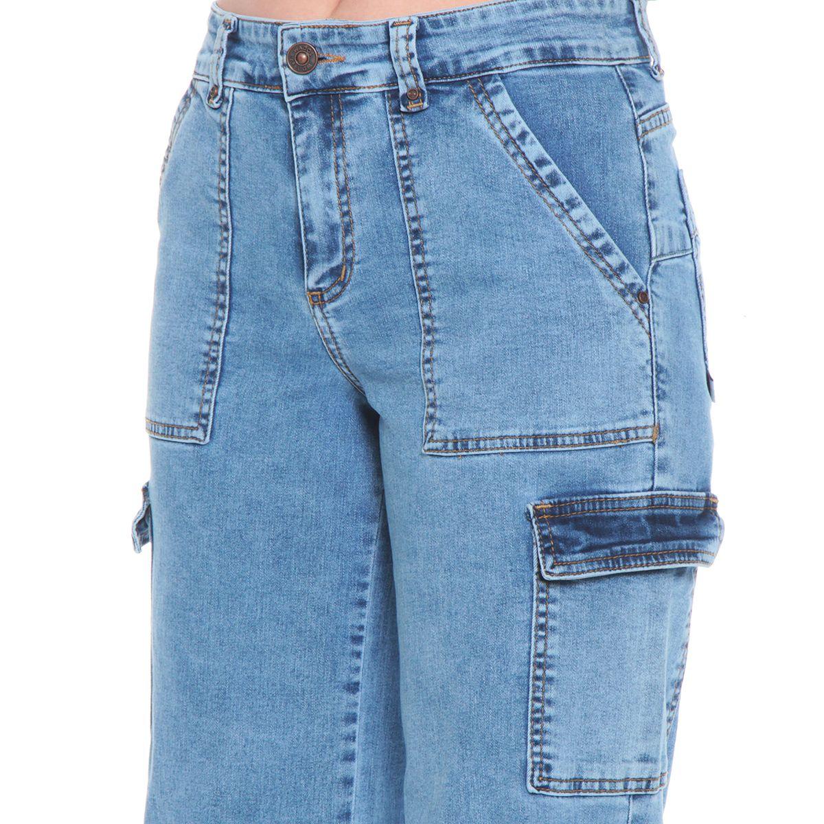 Jeans Recto Cargo Tiro Alto Push Up Pretina Basica 1 Boton-3