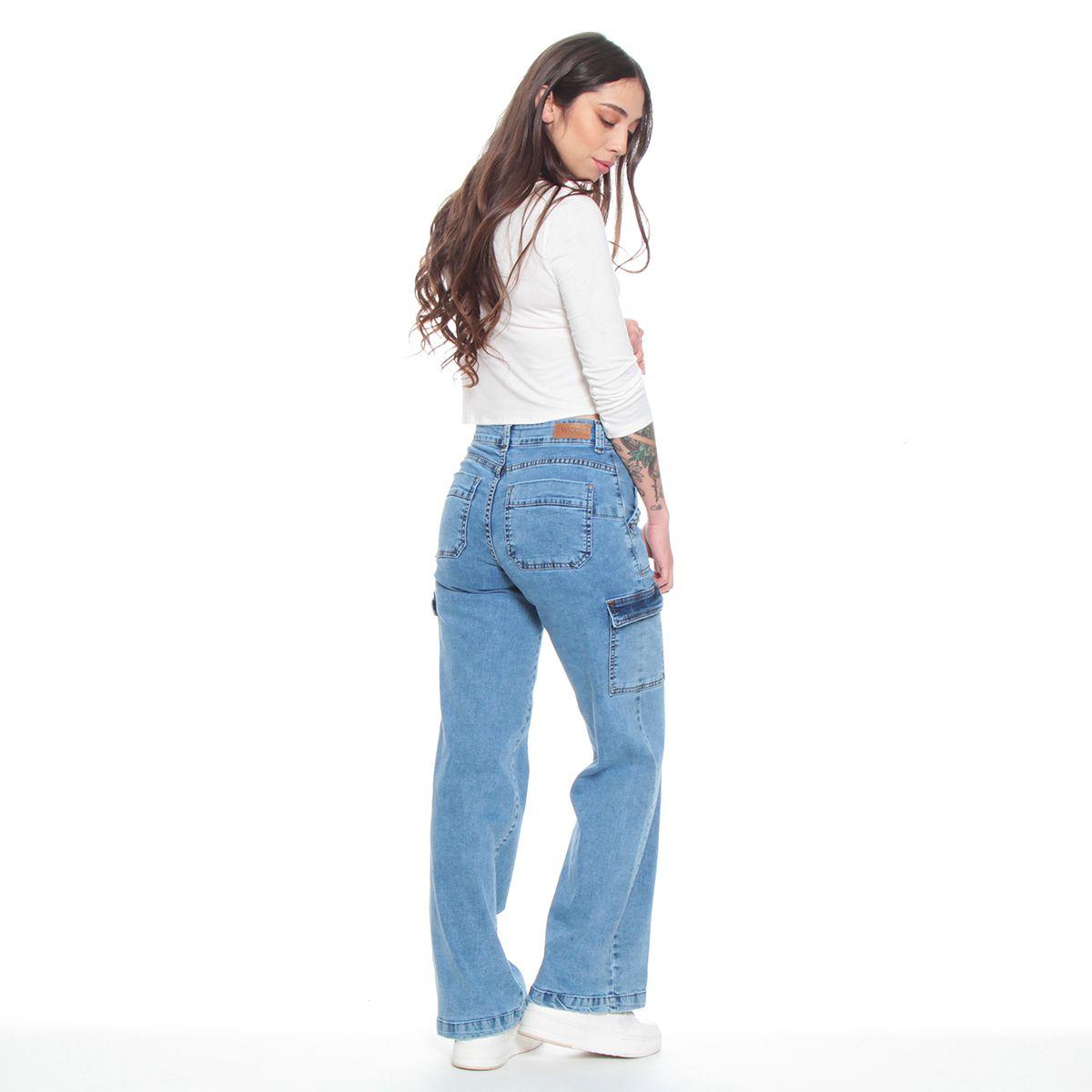 Jeans Recto Cargo Tiro Alto Push Up Pretina Basica 1 Boton-6