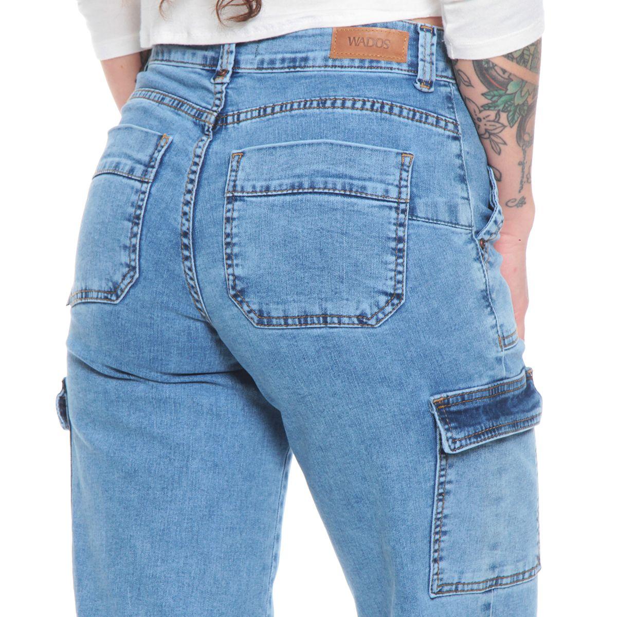 Jeans Recto Cargo Tiro Alto Push Up Pretina Basica 1 Boton-7