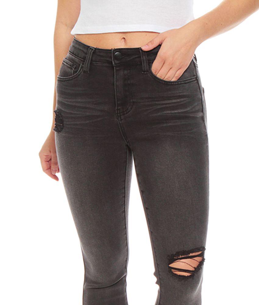 Jeans Basico Pitillo Tiro Alto Pretina Basica Un Boton Rotura Rodilla-3