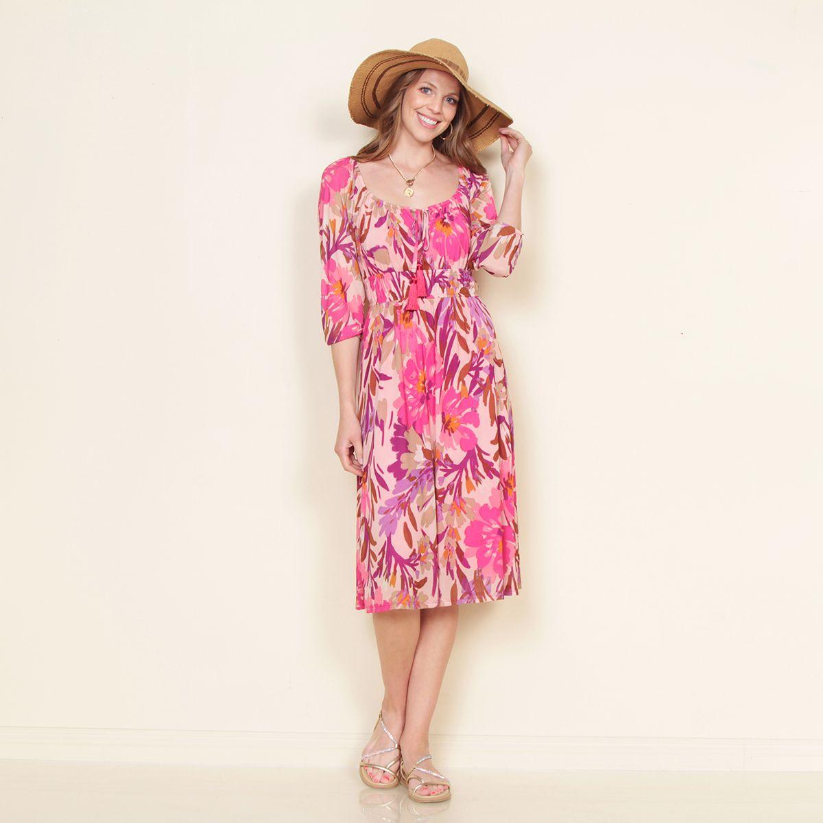 Vestidos Manga 3/4 Estamapada Escote Redondo-4
