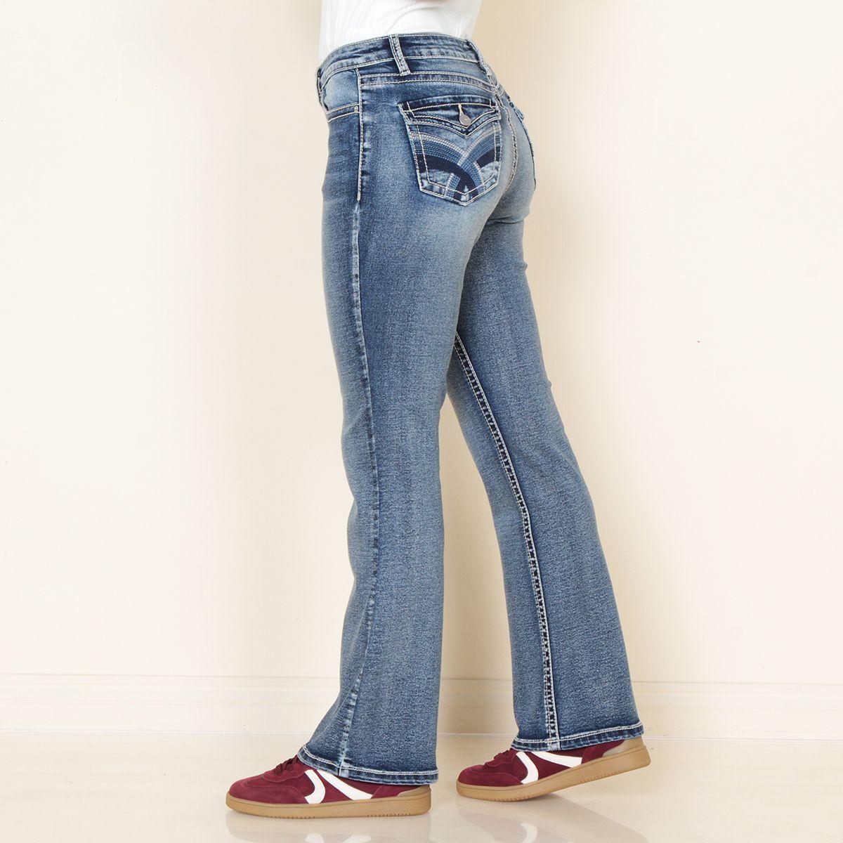 Jeans Recto Tiro Medio Pretina Basica 1 Boton Bolsillos Traseros-2