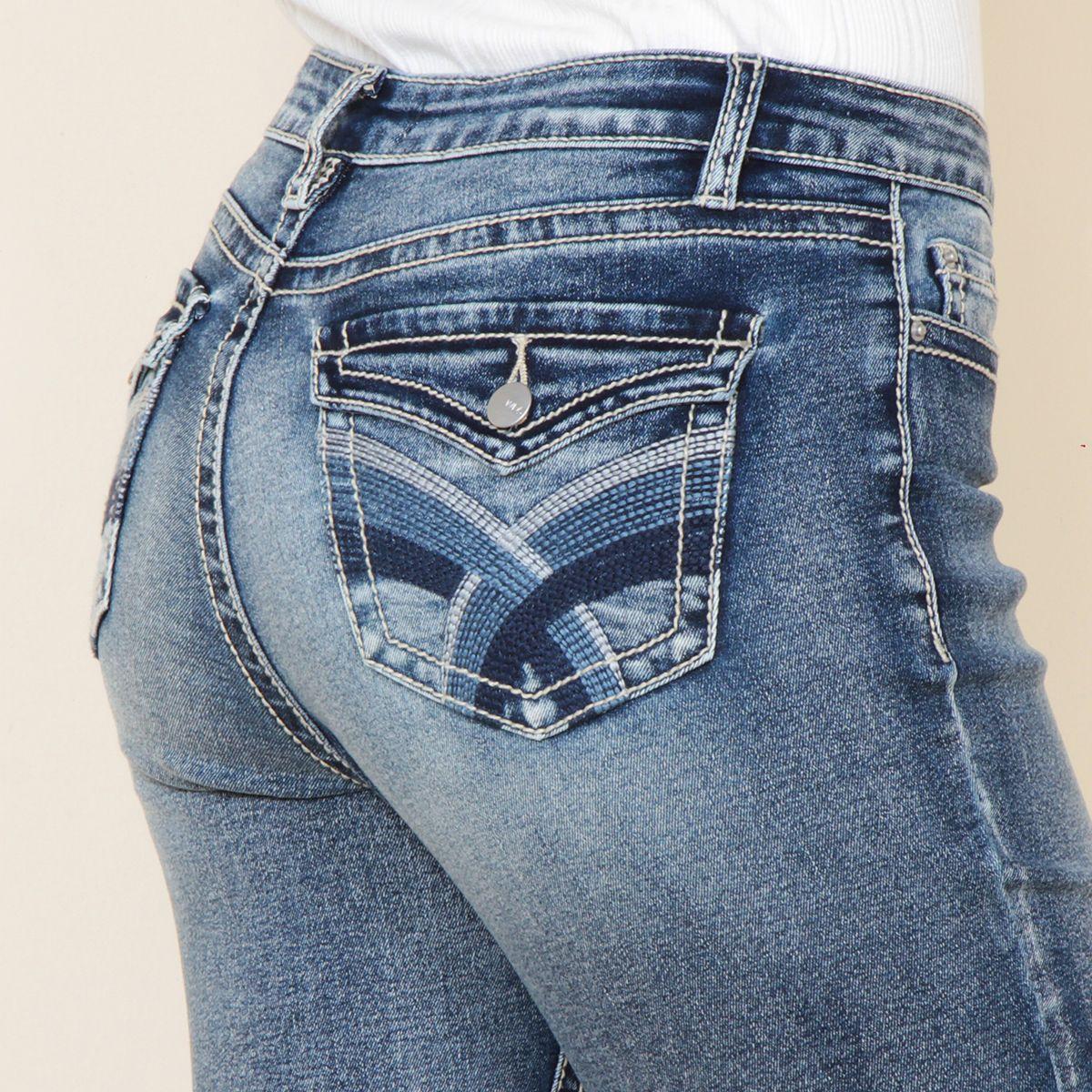 Jeans Recto Tiro Medio Pretina Basica 1 Boton Bolsillos Traseros-7